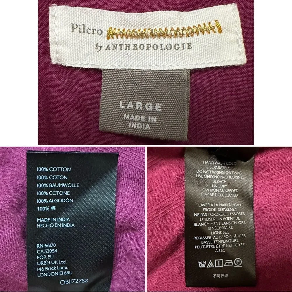 Anthropologie Pilcro Tavi Boho Embroidered Button Down Top